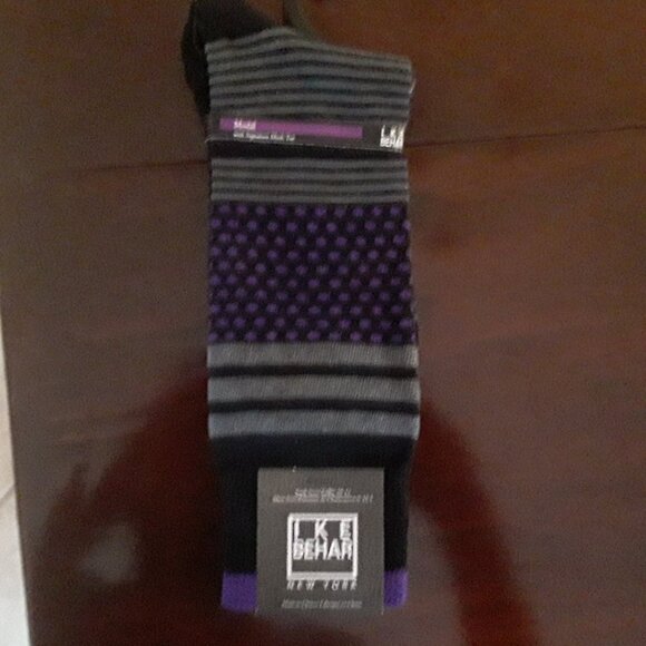 Ike Behar NWT Men's Size 10-13 Black w/Gray & Purple Dress Socks - Picture 1 of 4
